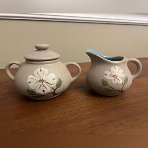 Vintage Pigeon Forge Pottery Creamer & Sugar Bowl Set with Dogwood Flower Design